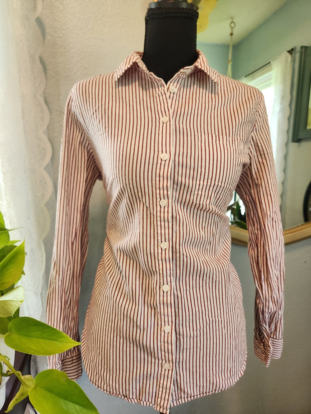 Forever 21 Pink and White Striped Button-Down Shirt